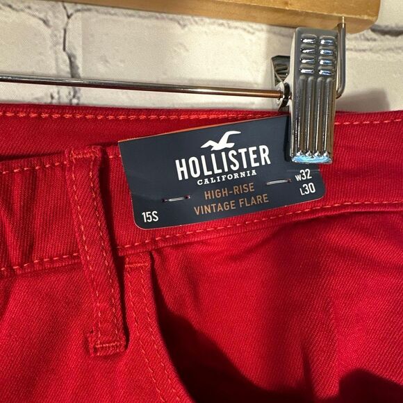 Hollister Jeans Womens 15S Red High rise Vintage Flare Wide Leg Hippie Boho NEW - Picture 4 of 10